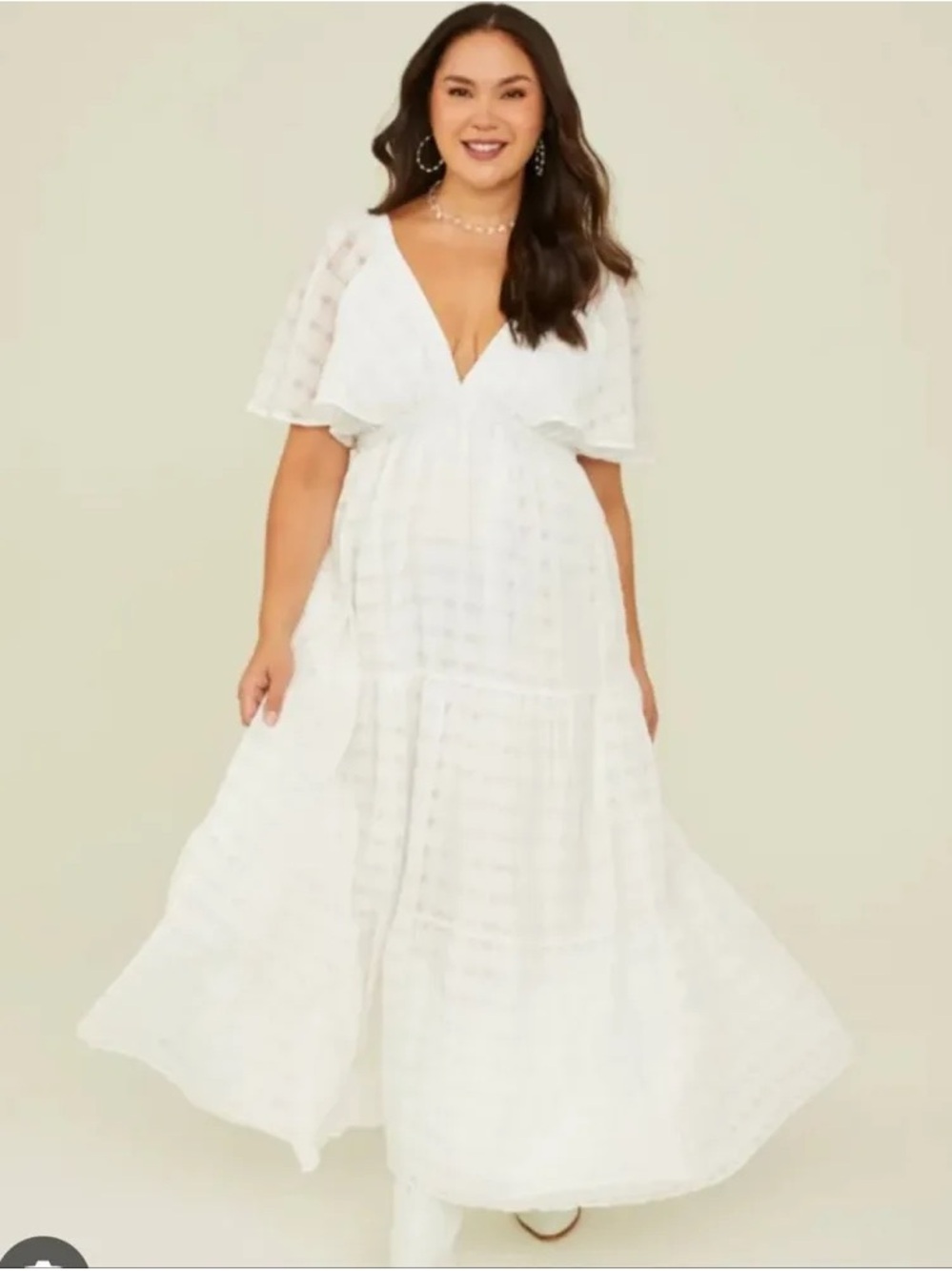 NWT Arula White Flutter-Sleeve Maxi Dress Size 2X